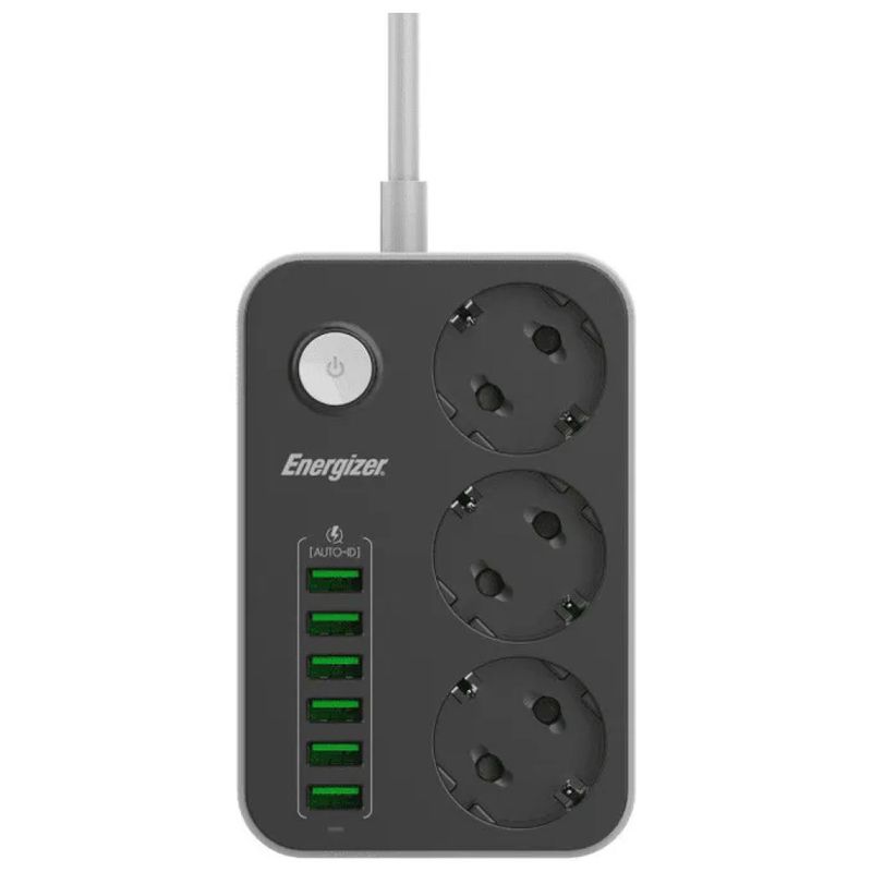 Energizer EPB2500W00EU Multipresa 3 Schuko con 6 USB e cavo da 2 m