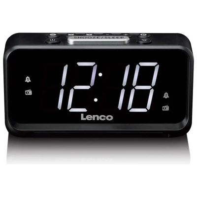 Lenco CR-28BK Radio Sveglia Digitale FM con Display LED e Ricarica USB, Nera