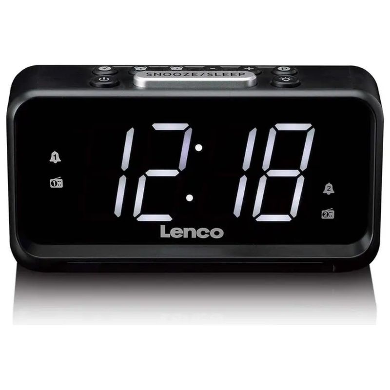 Lenco CR-28BK Radio Sveglia Digitale FM con Display LED e Ricarica USB, Nera