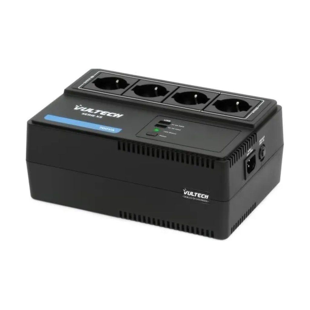Vultech UPS700VA-XS Gruppo di Continuità Line Interactive 700VA/390W con AVR, 4 Prese e 2 Porte USB