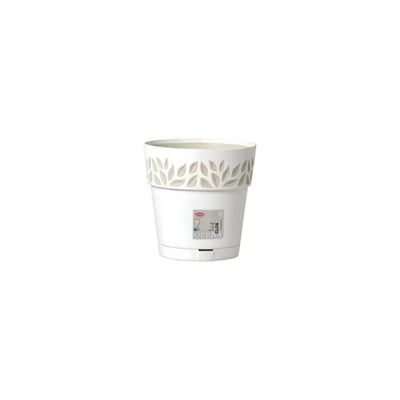 Stefanplast Opera Cloe vaso tondo con riserva d’acqua, 20 cm, bianco travertino