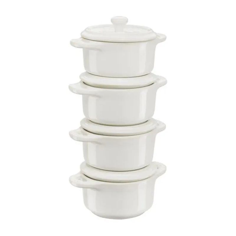 Staub Set 4 Mini Cocotte in Ceramica Avorio, 200 ml