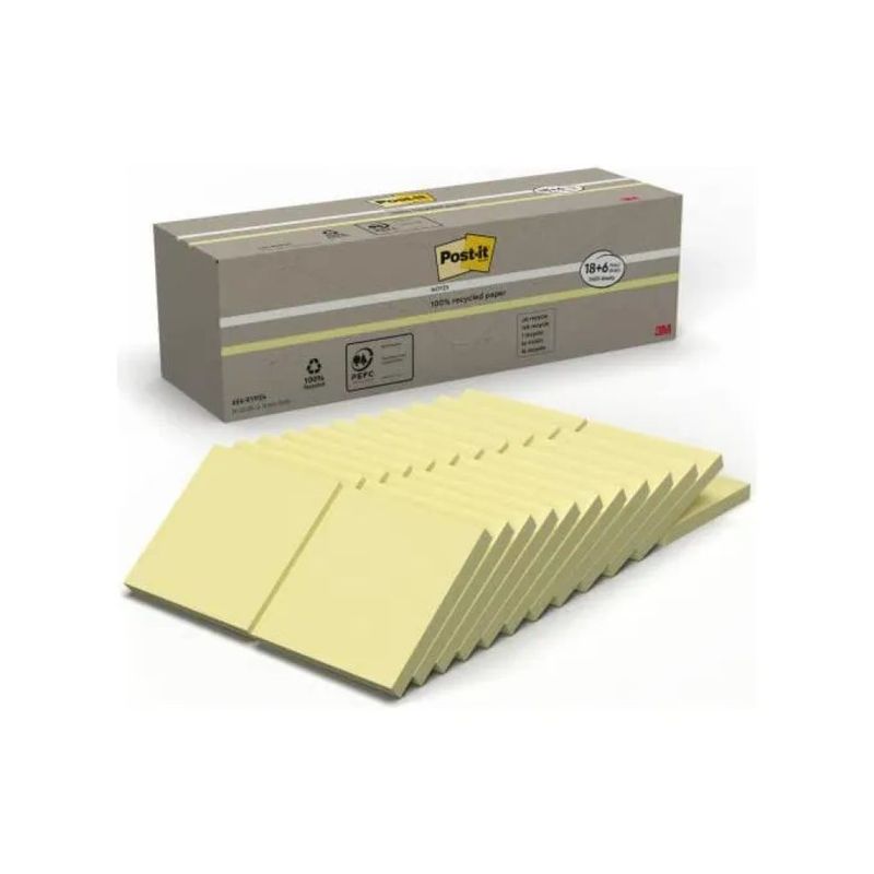Post-it 654-RYP24 blocchi adesivi gialli riciclati, 24 x 100 fogli