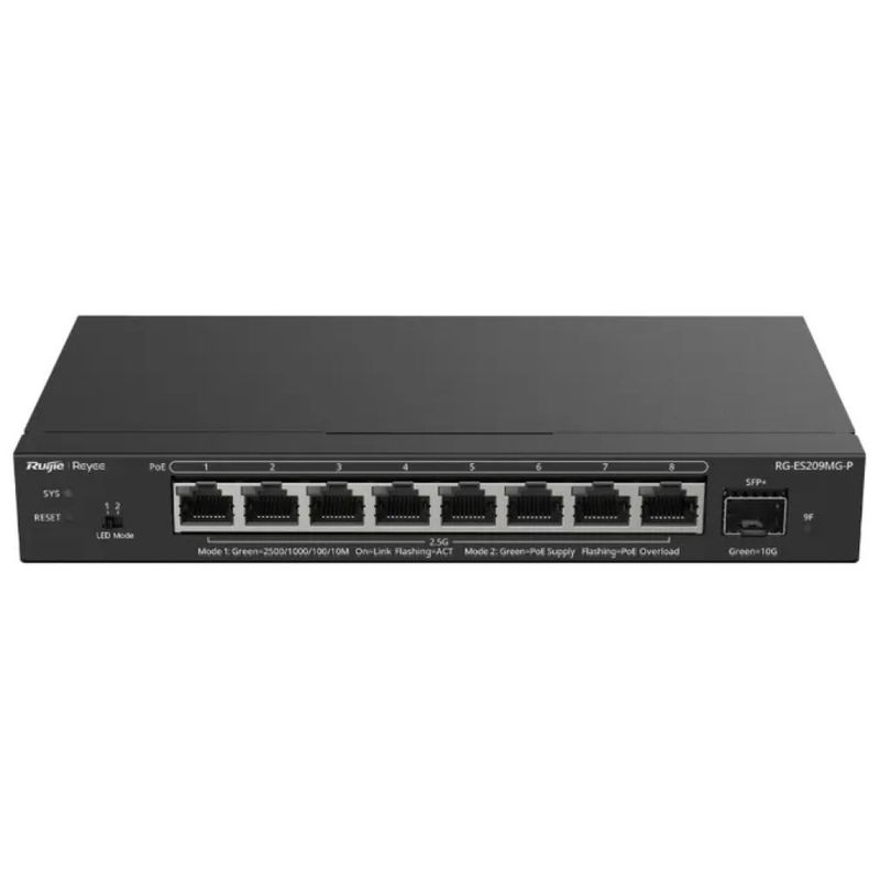 Ruijie Networks RG-ES209MG-P Switch Gestito L2 PoE 8 Porte 2.5G con Slot SFP+