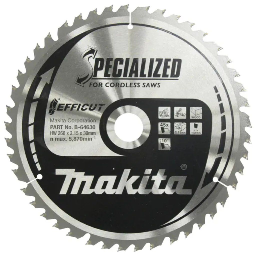 Makita B-64630 Efficut Lama Circolare per Legno 260 mm, 45 Denti