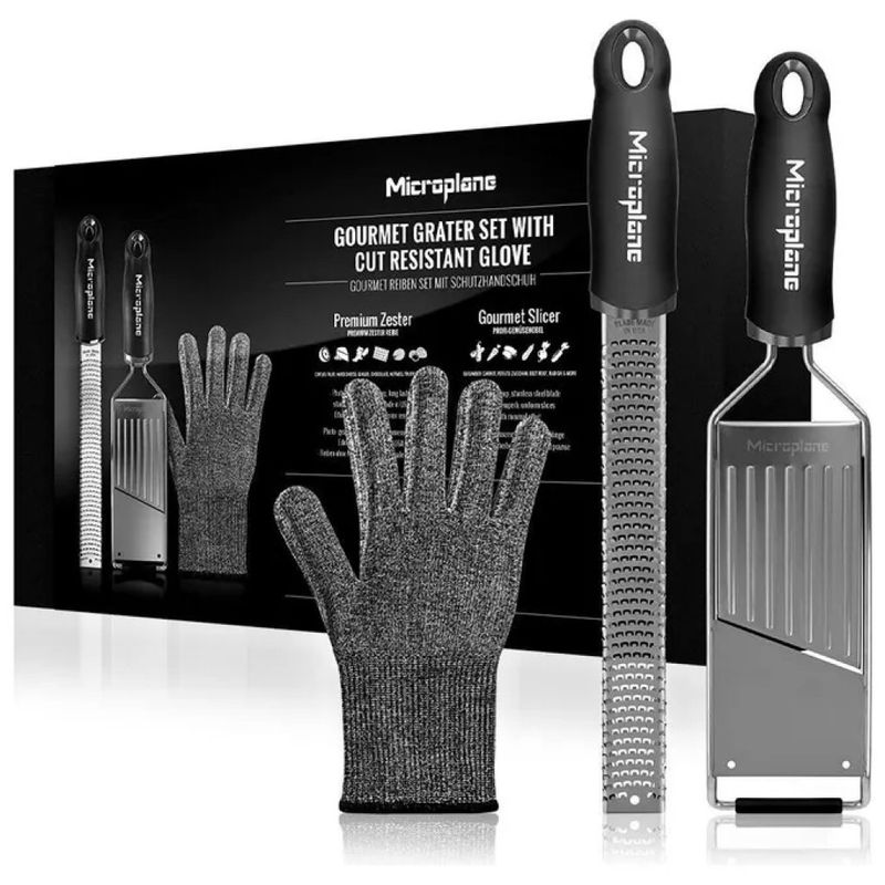 Microplane Gourmet Set con Grattugia, Mandolina e Guanto Protettivo