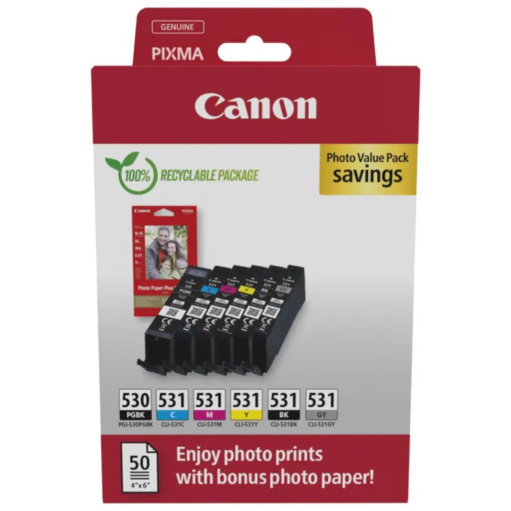Canon PGI-530/CLI-531 PVP – Kit 6 cartucce originali con carta fotografica