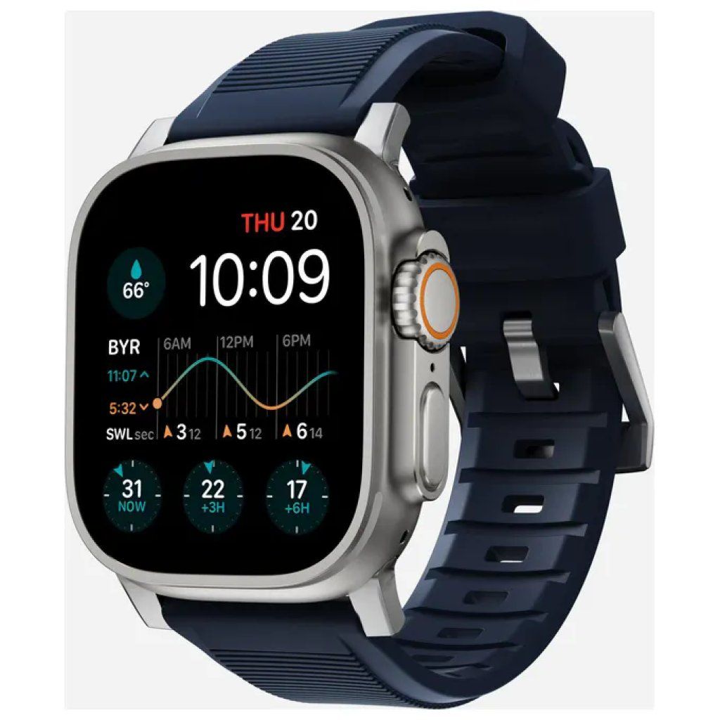 Nomad Rugged Cinturino FKM per Apple Watch 42–49 mm, fibbia argento