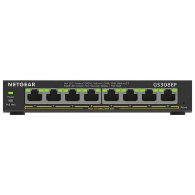 NETGEAR GS308EP Switch Gigabit PoE+ gestito, 8 porte, 62 W, nero NETGEAR GS308EP Switch Gigabit PoE+ gestito, 8 porte, 62 W, nero