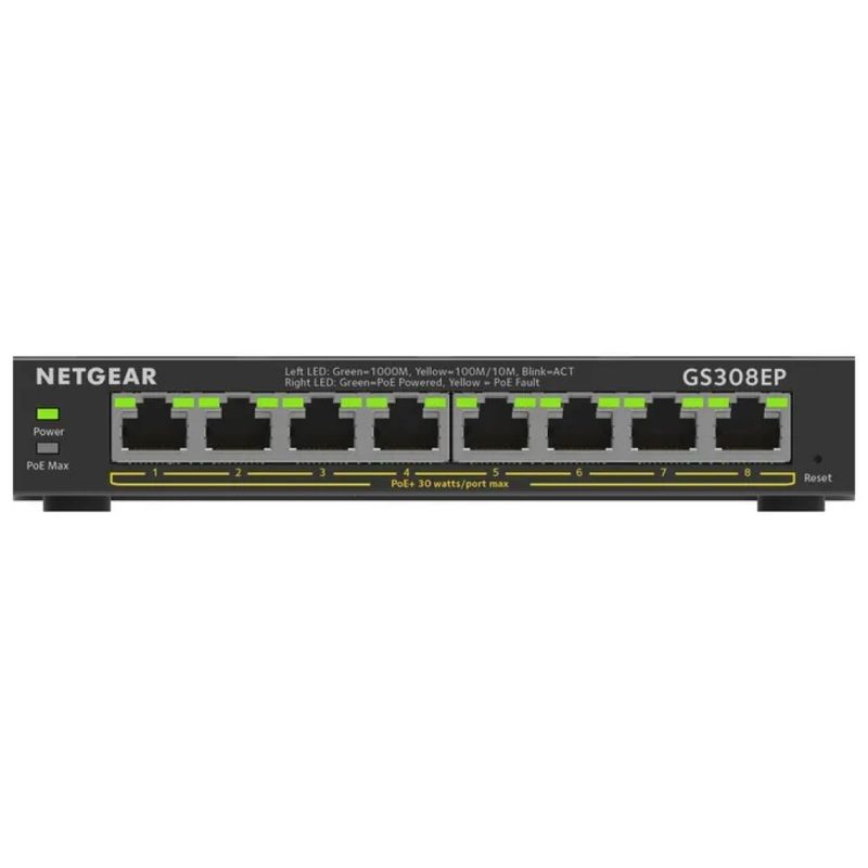 NETGEAR GS308EP Switch Gigabit PoE+ gestito, 8 porte, 62 W, nero