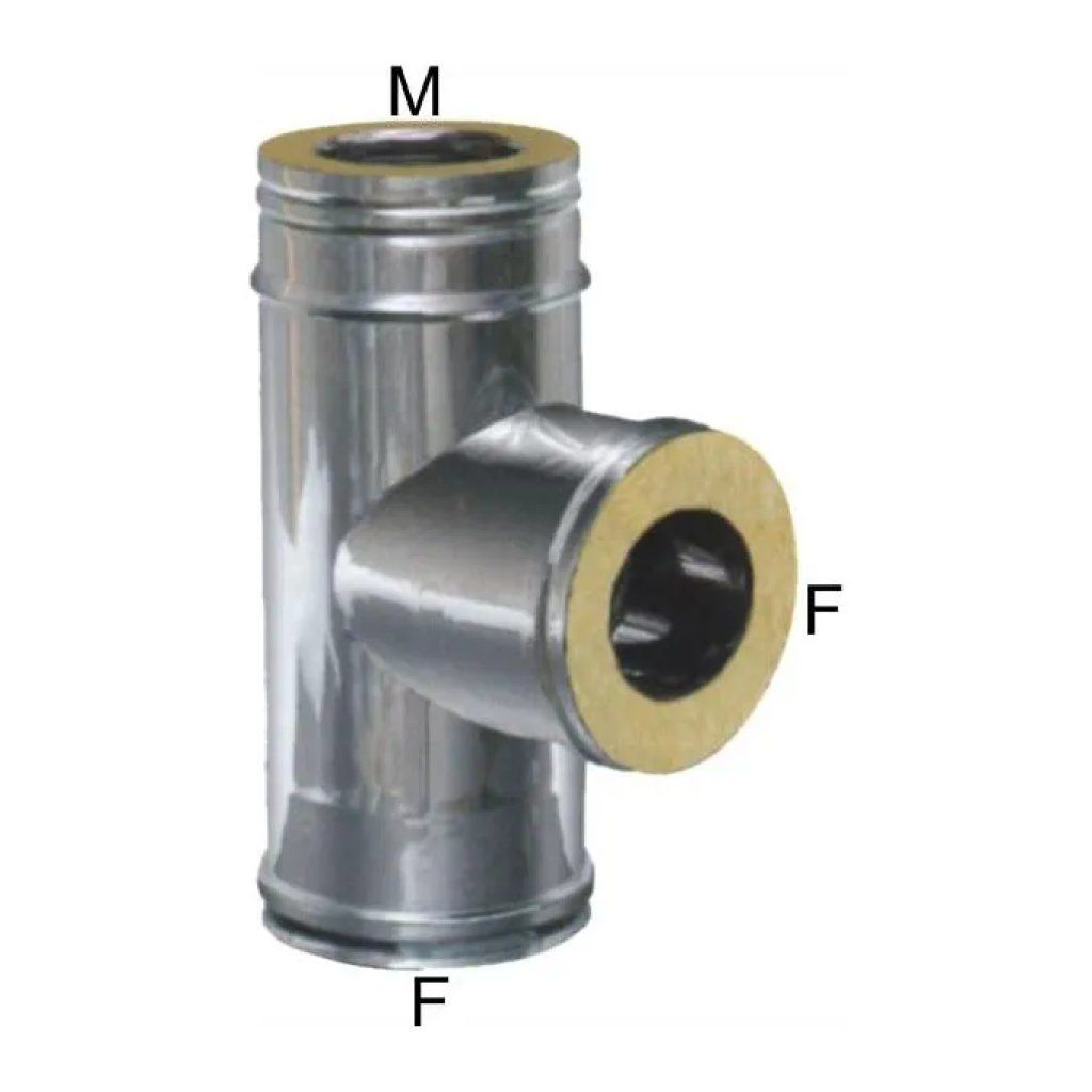 MARAL Gomito a T per canna fumaria, doppia parete inox, isolamento 25 mm