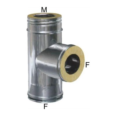 MARAL Gomito a T per canna fumaria, doppia parete inox, isolamento 25 mm MARAL Gomito a T per canna fumaria, doppia parete inox, isolamento 25 mm