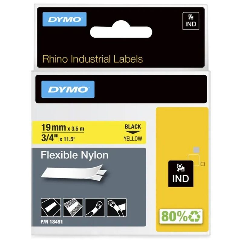 DYMO D1 RhinoPRO Nastro in Nylon Flessibile Nero su Giallo, 19 mm x 3,5 m