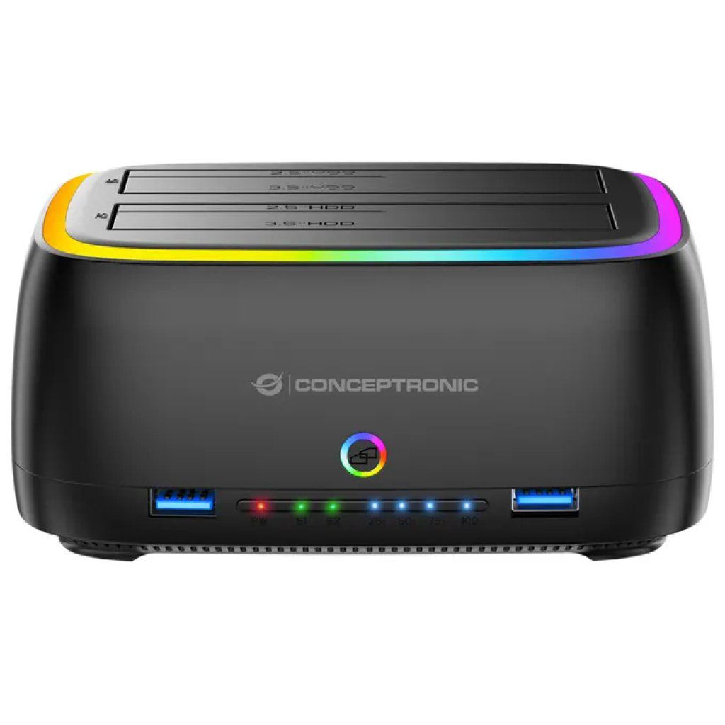 Conceptronic DONN36B Docking Station USB-C per HDD e SSD 2,5”/3,5” con Lettore SD/TF Conceptronic DONN36B Docking Station USB-C per HDD e SSD 2,5”/3,5” con Lettore SD/TF