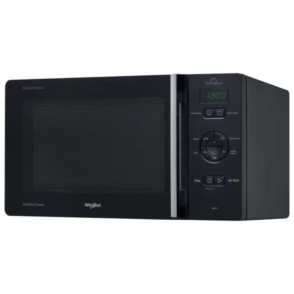 Whirlpool MCP345BL Chef Plus Microonde 25 L con Grill e Crisp, 800 W, Nero