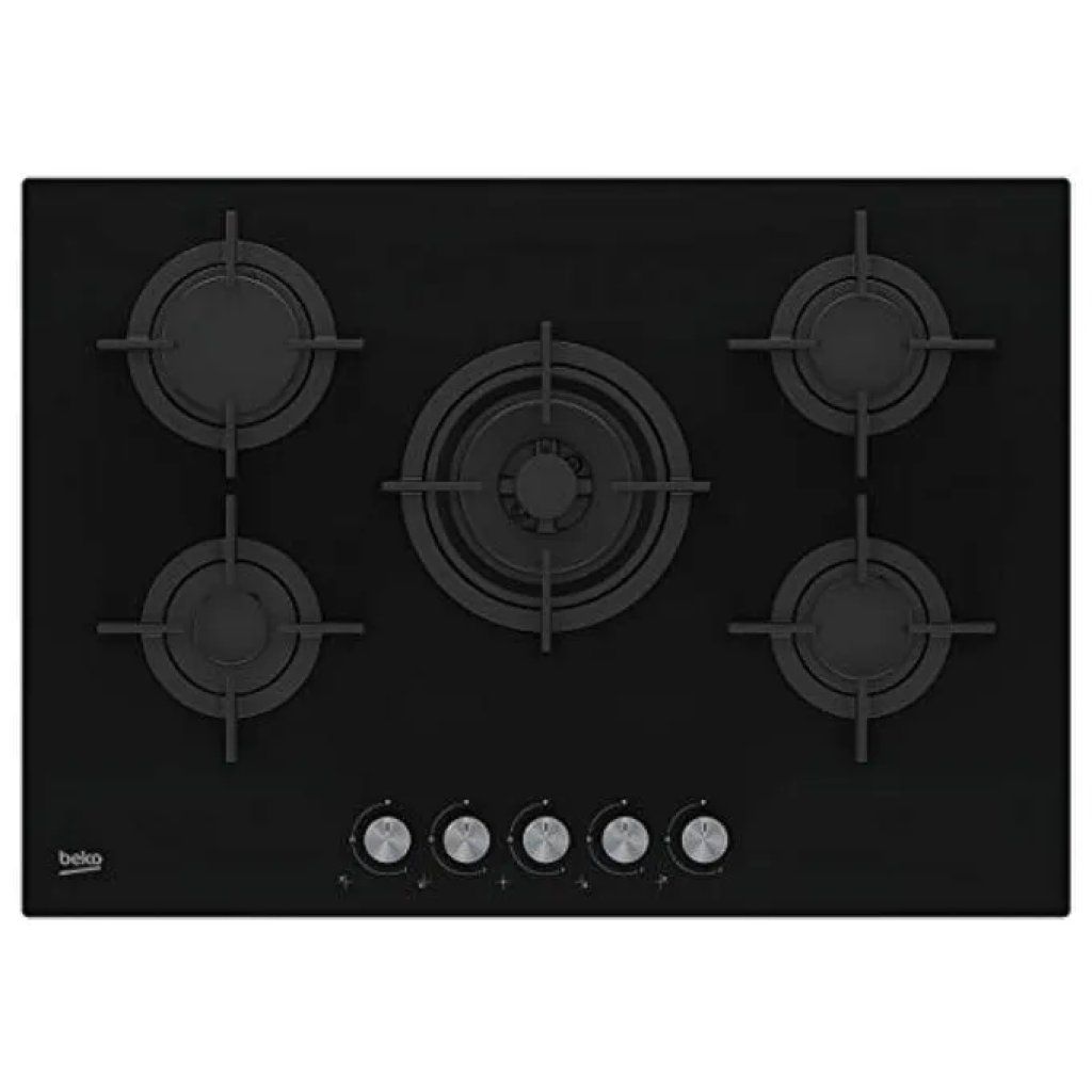 Beko HILW75222S Piano cottura a gas da incasso, 75 cm, 5 fuochi con bruciatore Wok