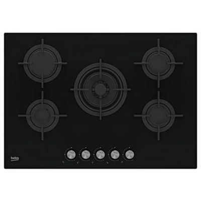 Beko HILW75222S Piano cottura a gas da incasso, 75 cm, 5 fuochi con bruciatore Wok