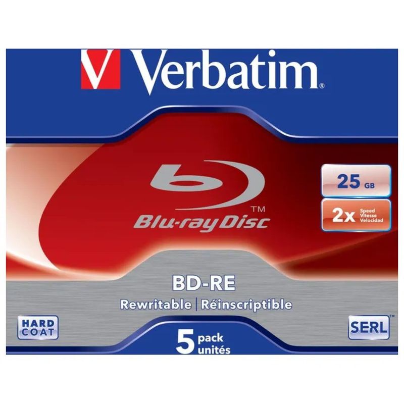 Verbatim BD-RE Blu-ray riscrivibili 25 GB 2x – Confezione da 5