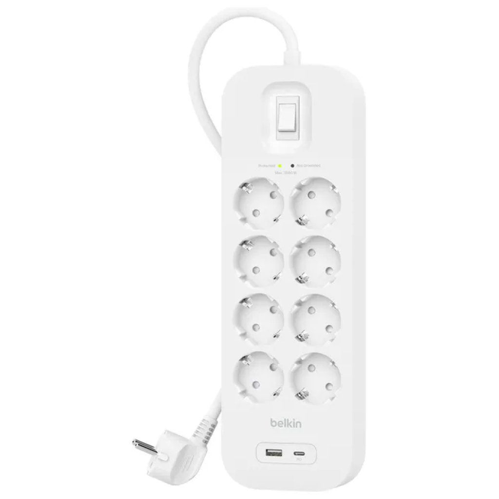 Belkin SRB003VF2M-V2 – Presa multipla 8 prese, 2 USB, cavo da 2 m Belkin SRB003VF2M-V2 – Presa multipla 8 prese, 2 USB, cavo da 2 m