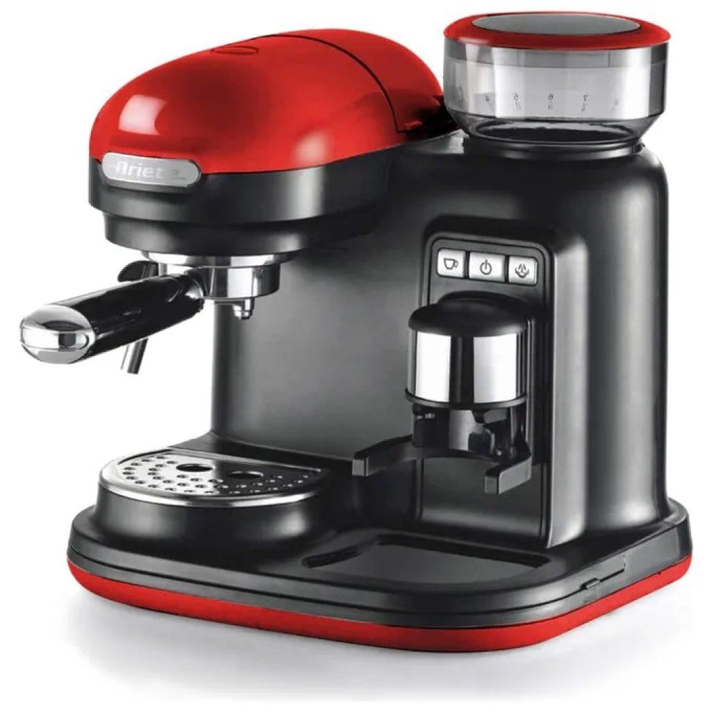 Ariete 1318 Moderna Macchina Espresso con Macinacaffè Integrato, 15 bar, 0,8 L, Rossa