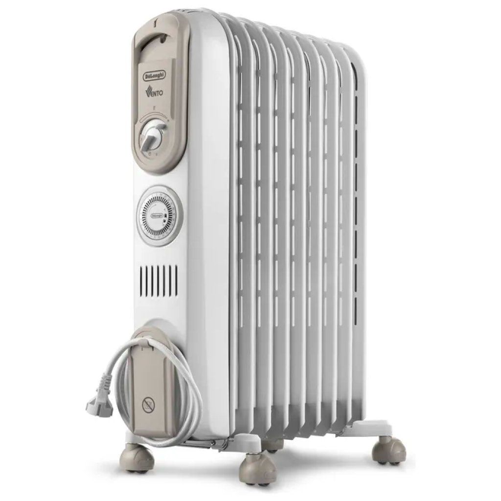 DELONGHI De’Longhi Serie Vento V550918T.WB Radiatore a Olio 1800 W, 9 Elementi, Timer 24 Ore, Bianco