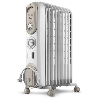 DELONGHI De’Longhi Serie Vento V550918T.WB Radiatore a Olio 1800 W, 9 Elementi, Timer 24 Ore, Bianco