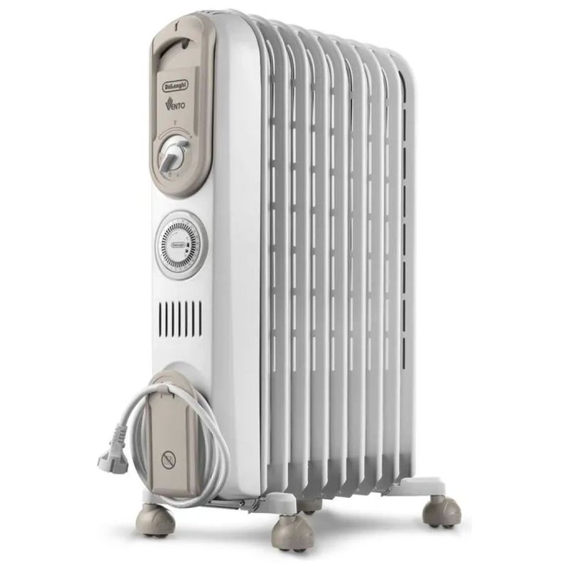 DELONGHI De’Longhi Serie Vento V550918T.WB Radiatore a Olio 1800 W, 9 Elementi, Timer 24 Ore, Bianco
