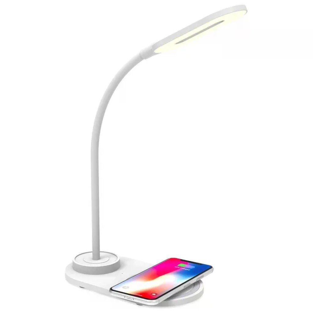 Celly WLLIGHTMINI – Lampada LED da tavolo con ricarica wireless Qi 10W, bianca