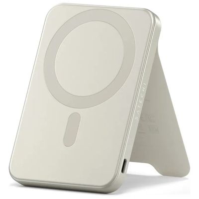 Satechi On-the-Go Power Bank Qi2 MagSafe 5000 mAh con Supporto, Sabbia