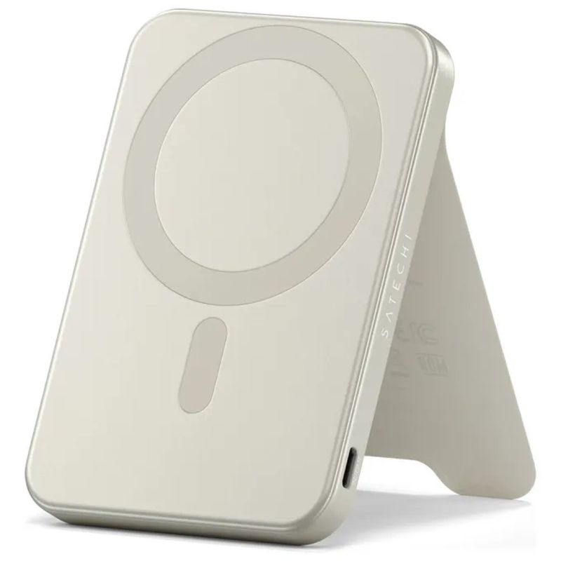Satechi On-the-Go Power Bank Qi2 MagSafe 5000 mAh con Supporto, Sabbia