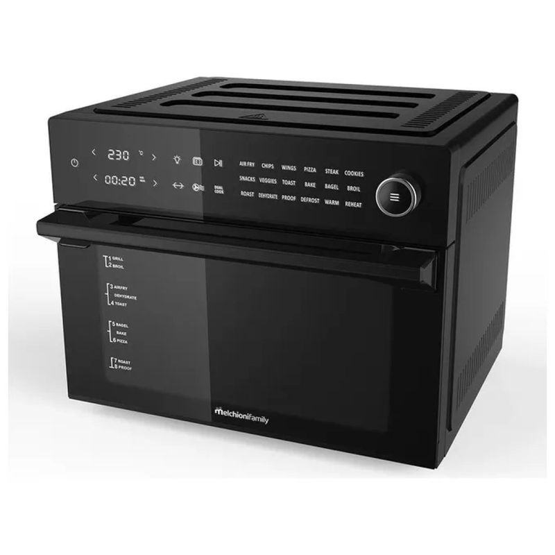 Melchioni Family Benedetta Friggitrice ad Aria 30 L, 1800 W, 18 Programmi, Display LED, Nera