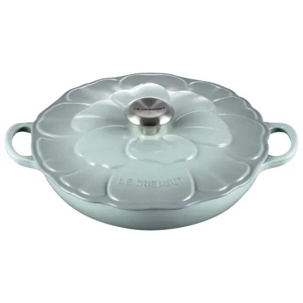 Le Creuset Tegame Basso 26 cm con Coperchio Fiore, 2,2 L, Ghisa Smaltata Sea Salt