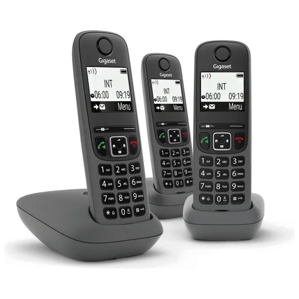 Gigaset AS490 Trio Telefono Cordless DECT Nero con 3 Cornette