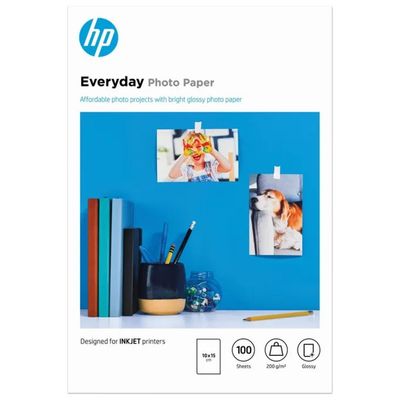 HP Everyday Carta Fotografica Lucida 10 x 15 cm, 200 g/m², 100 fogli