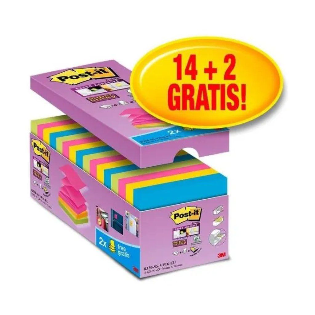 Post-it Super Sticky Z-Notes 76 x 76 mm, giallo, confezione 14+2 Post-it Super Sticky Z-Notes 76 x 76 mm, giallo, confezione 14+2