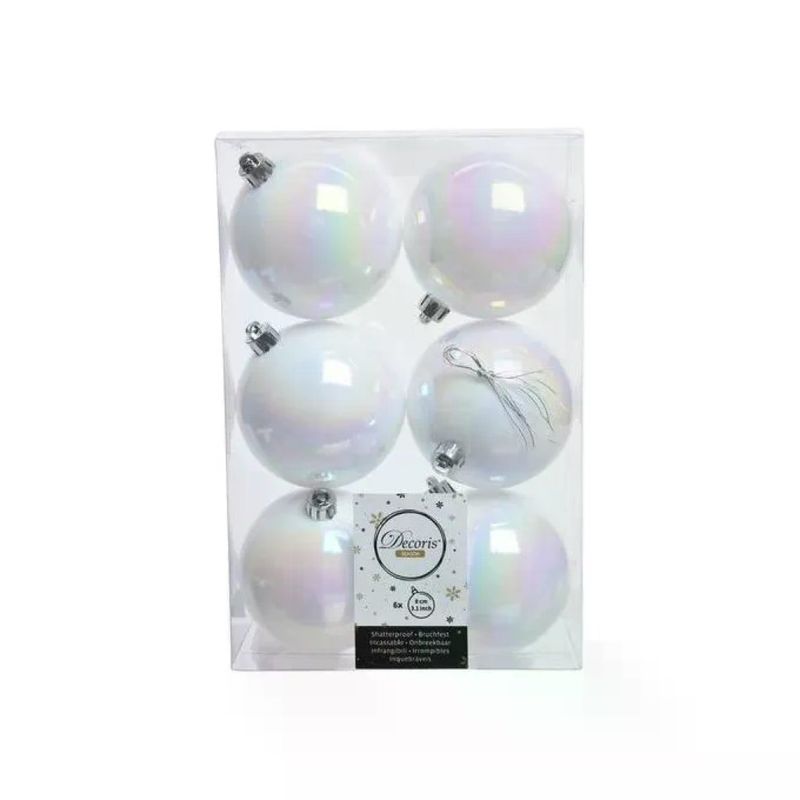 AMICASA White Iris – Set di 6 palline natalizie iridescenti 8 cm