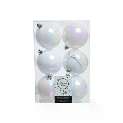 AMICASA White Iris – Set di 6 palline natalizie iridescenti, 8 cm