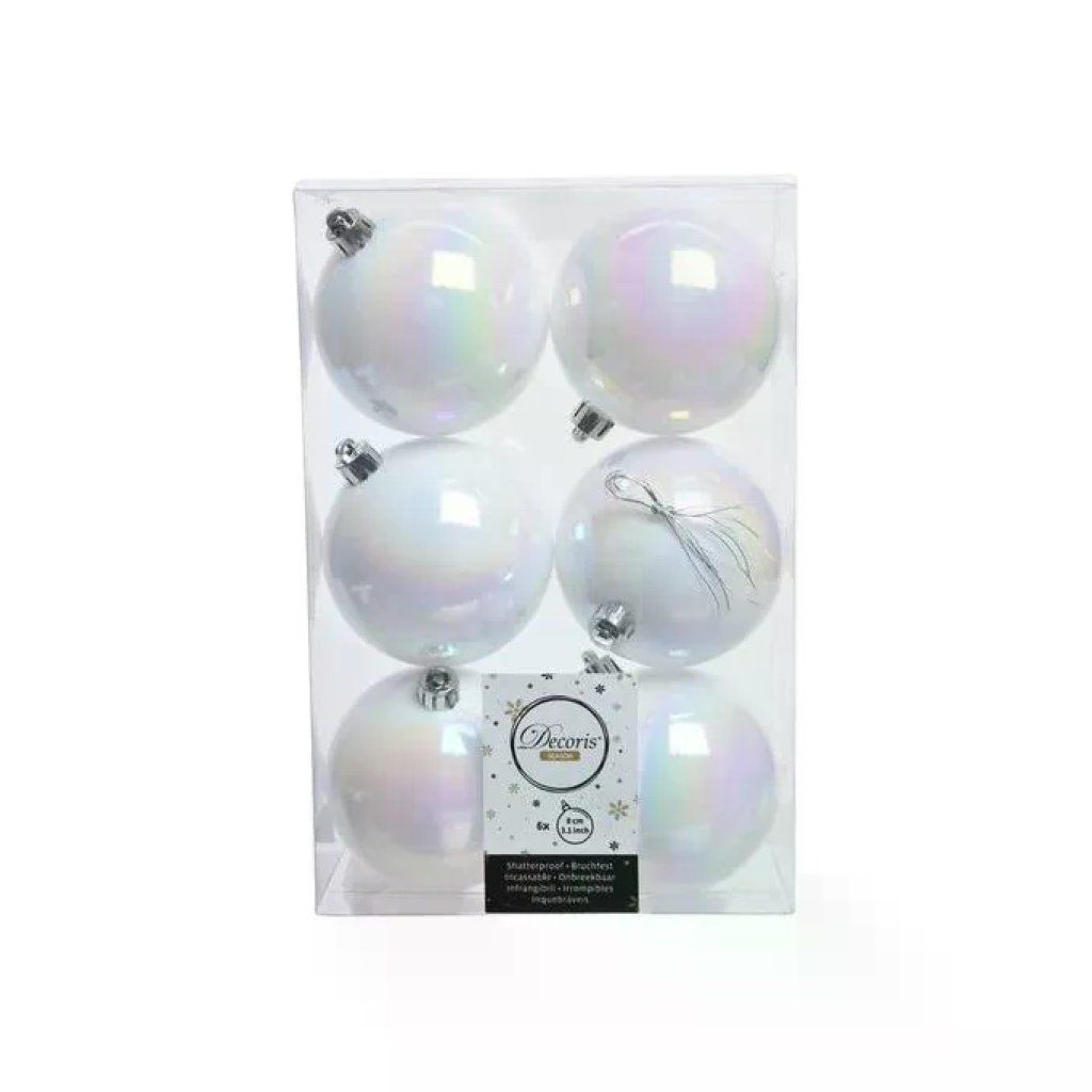 AMICASA White Iris – Set 6 palline natalizie iridescenti 8 cm