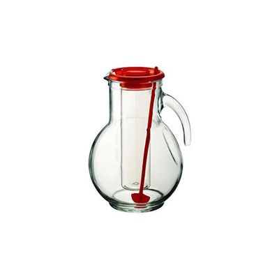 Bormioli Rocco Kufra – Caraffa in vetro da 2 L con portaghiaccio e tappo rosso