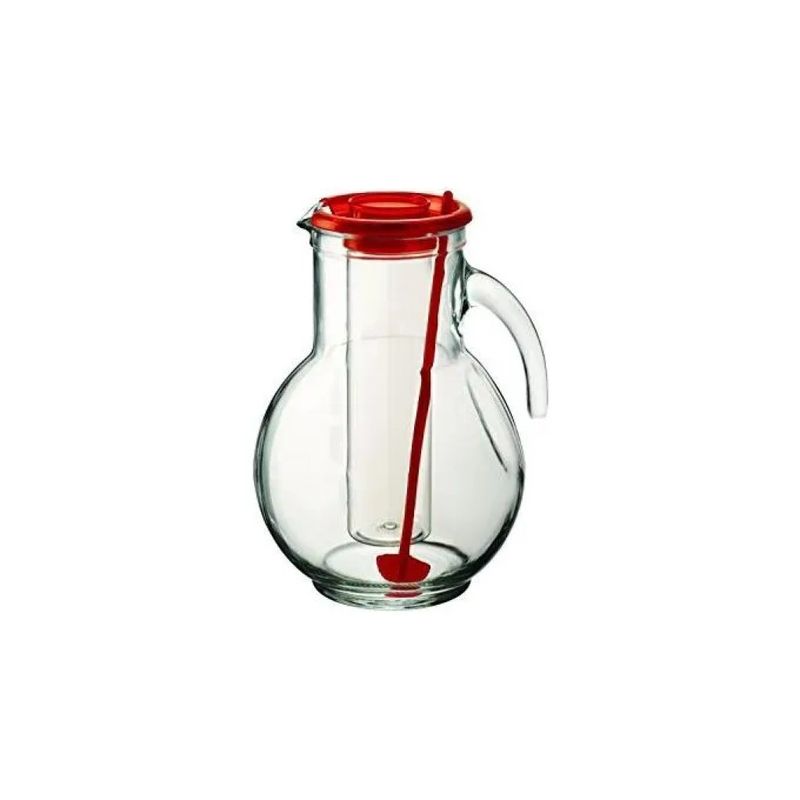 Bormioli Rocco Kufra – Caraffa in vetro da 2 L con portaghiaccio e tappo rosso