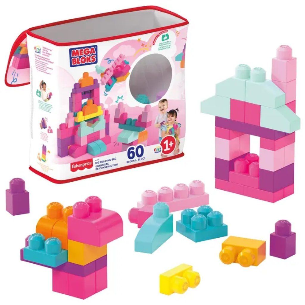 Mega Bloks Maxi Mattoncini in Sacca Ecologica, 60 Pezzi Rosa