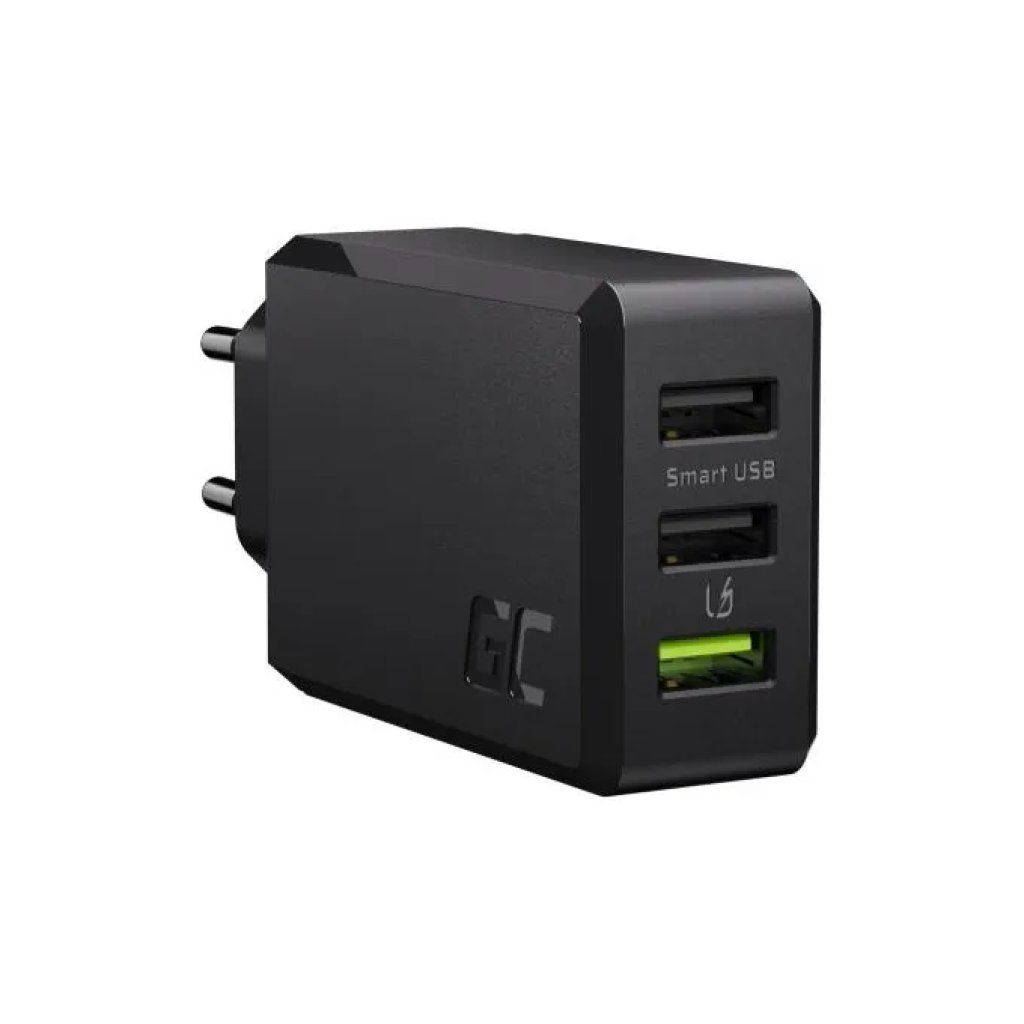GREEN CELL ChargeSource 3 Caricatore USB da Presa, 3 Porte, Nero