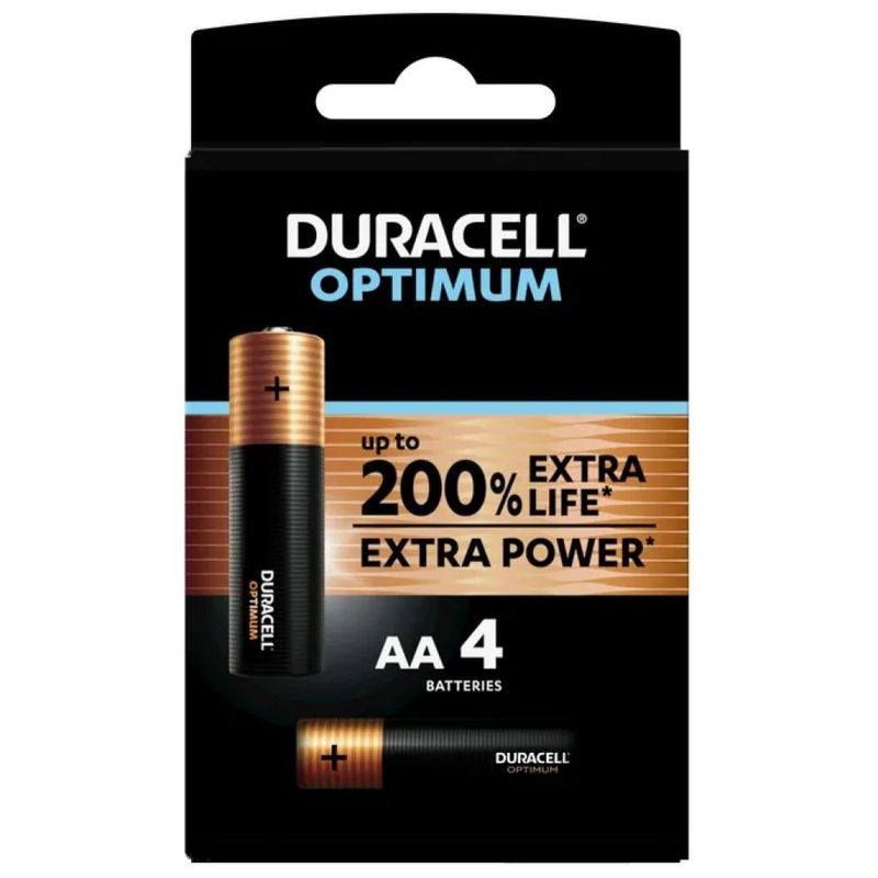 Duracell Optimum Batterie Alcaline AA LR6, 1,5 V, Confezione da 4