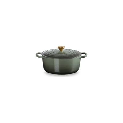 Le Creuset Cocotte in Ghisa Smaltata 24 cm Verde con Bottone Dorato