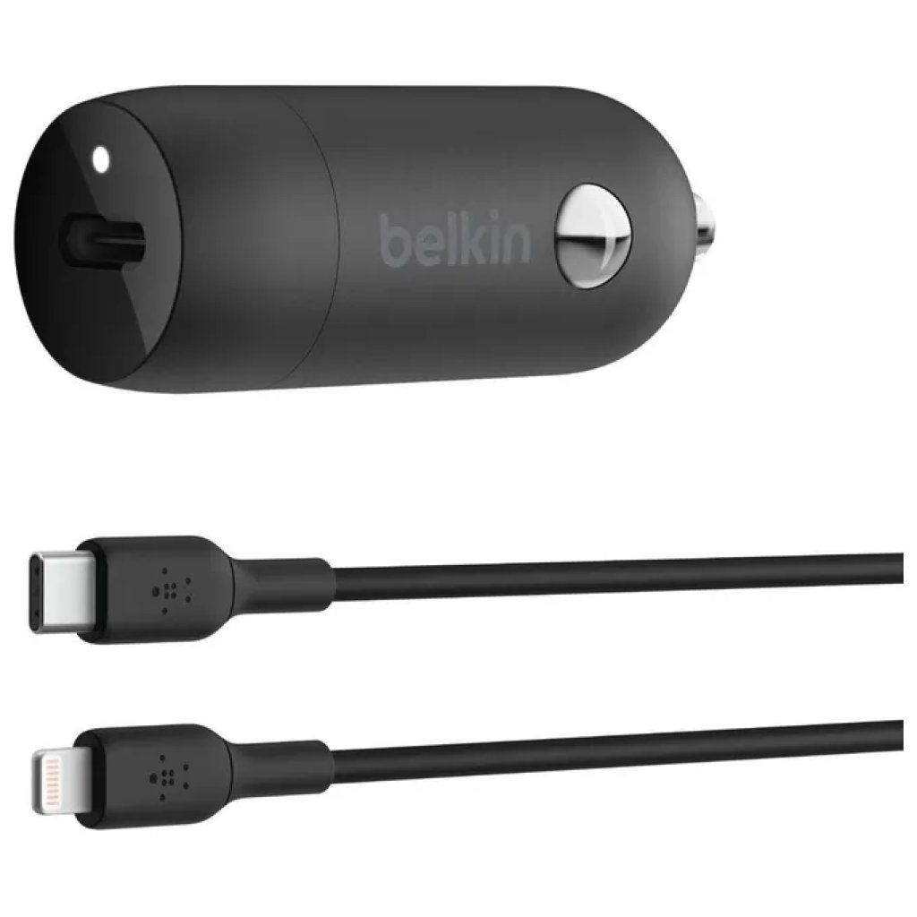 Belkin caricabatterie da auto USB-C 30 W con cavo USB-C a Lightning da 1 m, nero Belkin caricabatterie da auto USB-C 30 W con cavo USB-C a Lightning da 1 m, nero