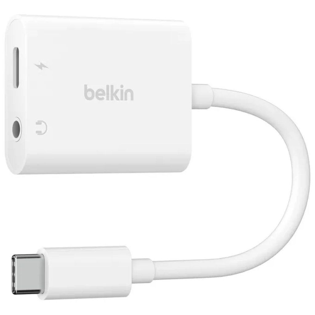 Belkin RockStar NPA004btWH – Adattatore USB-C e jack 3,5 mm con ricarica 60 W, bianco