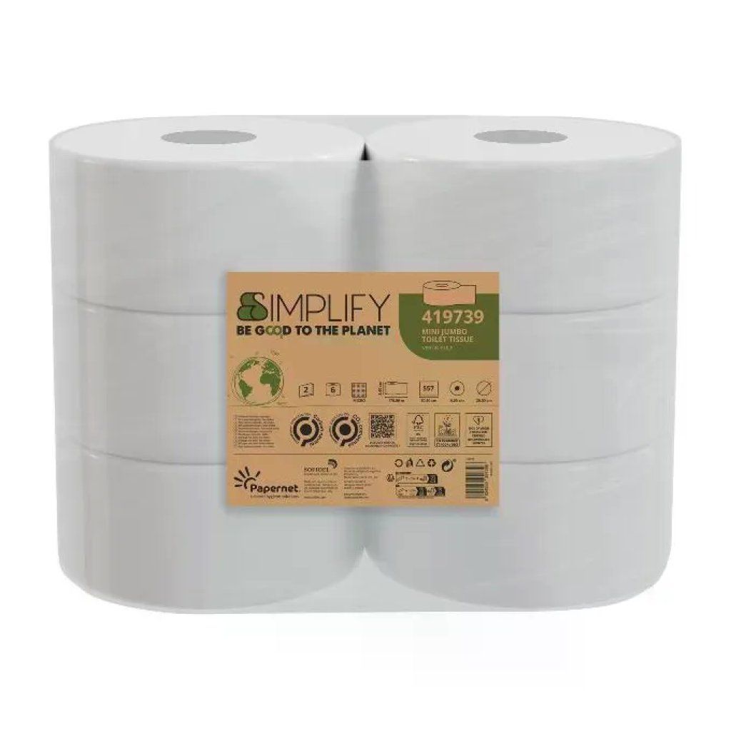 Papernet Simplify Carta Igienica Mini Jumbo 2 Veli, 6 Rotoli