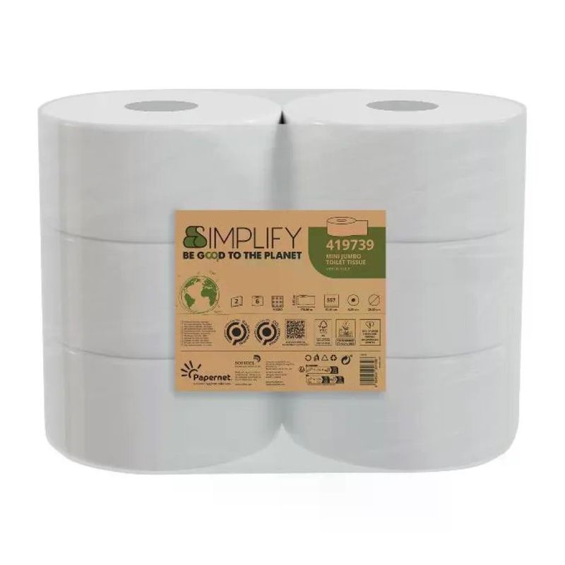 Papernet Simplify Carta Igienica Mini Jumbo 2 Veli, 6 Rotoli