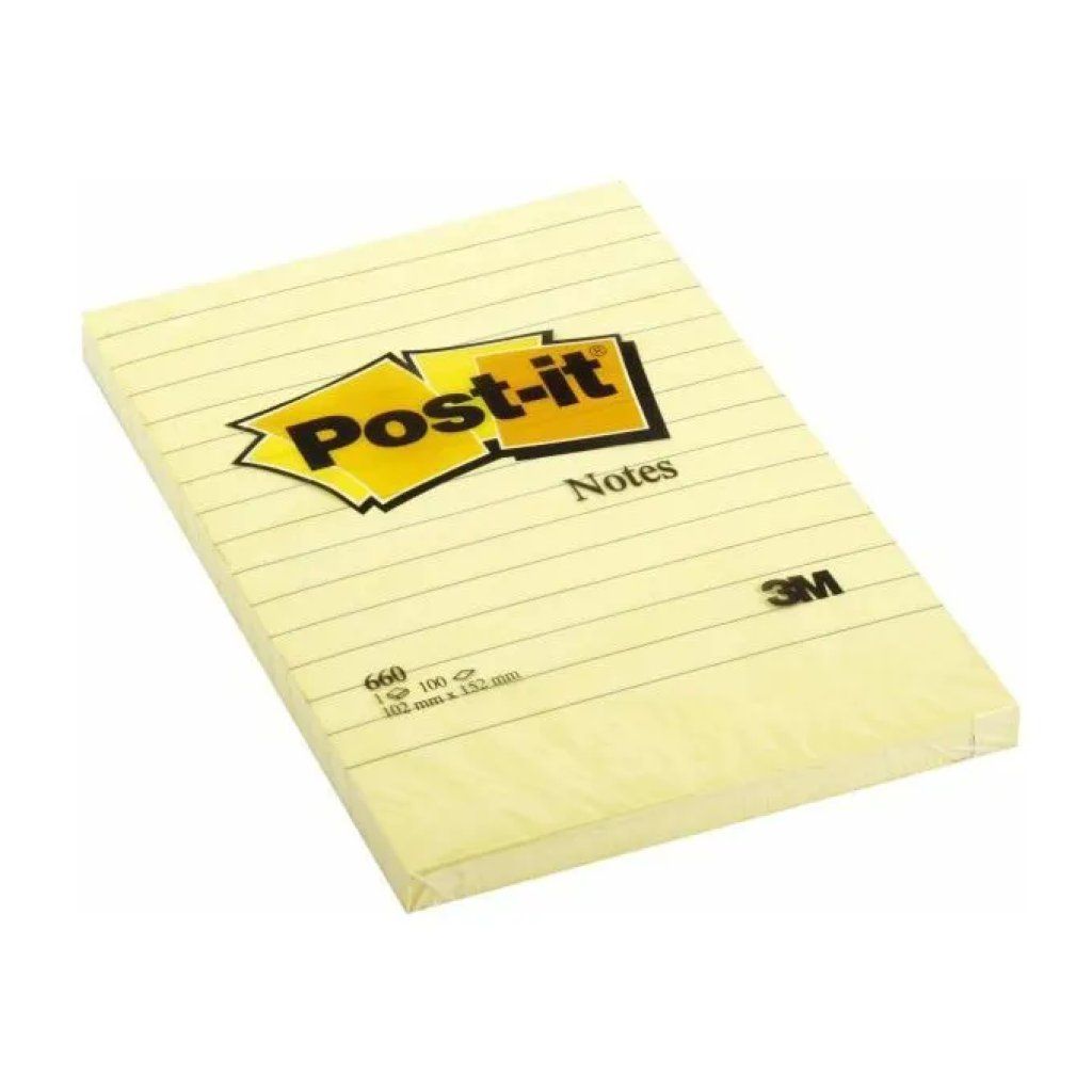 3M Post-it Large Notes a Righe Giallo Canary, 102 × 152 mm, 6 Blocchetti da 100 Fogli