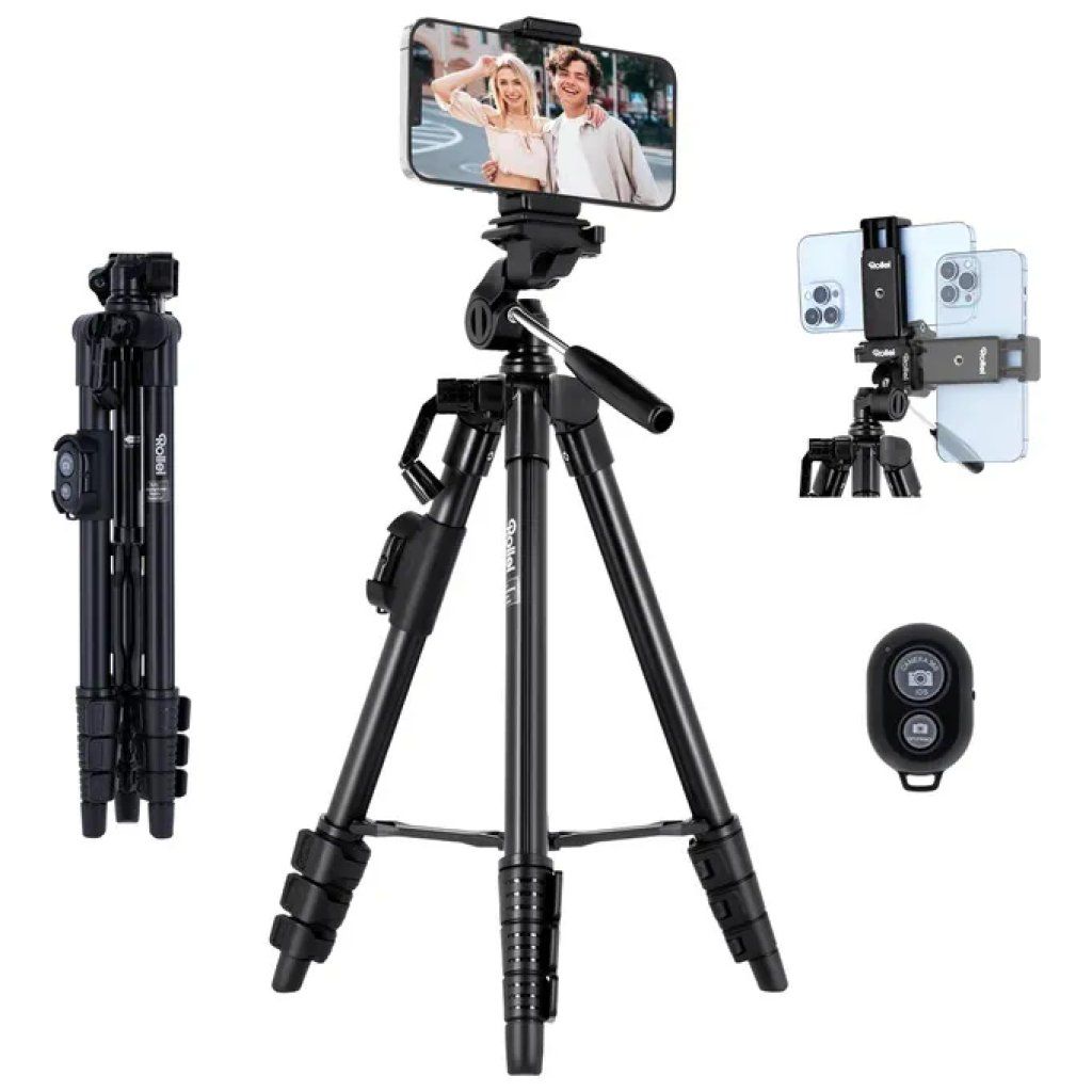 Rollei Selfie Traveler Treppiede per Smartphone e Fotocamera, Alluminio, Nero, Altezza 120 cm Rollei Selfie Traveler Treppiede per Smartphone e Fotocamera, Alluminio, Nero, Altezza 120 cm